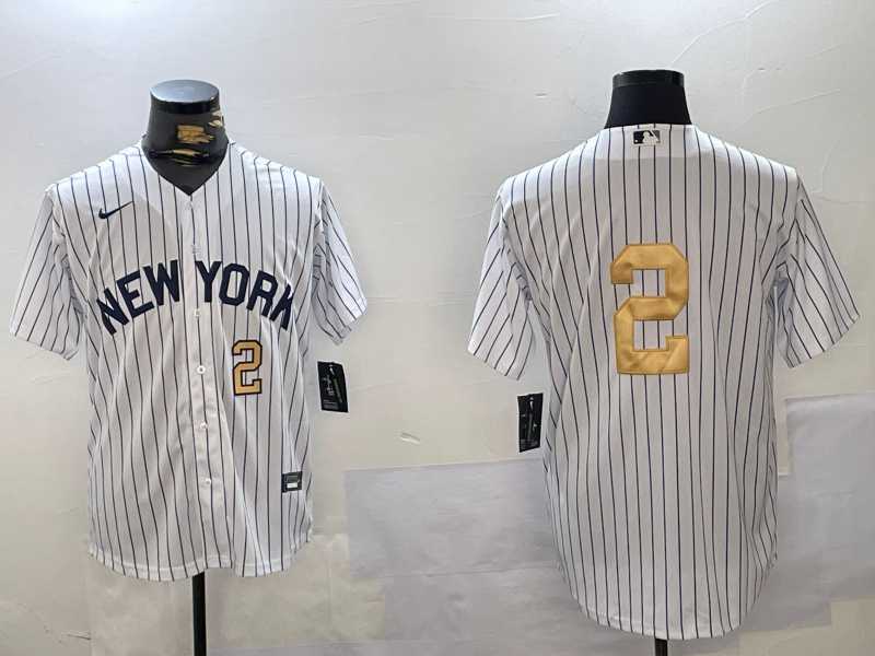 Men%27s New York Yankees #2 Derek Jeter White Pinstripe Without Name Fashion Cool Base Jerseys->new york yankees->MLB Jersey